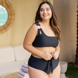 NWT LYSA Desiree Black Rose Gold Tie Belt High Waisted Bikini Set 3X